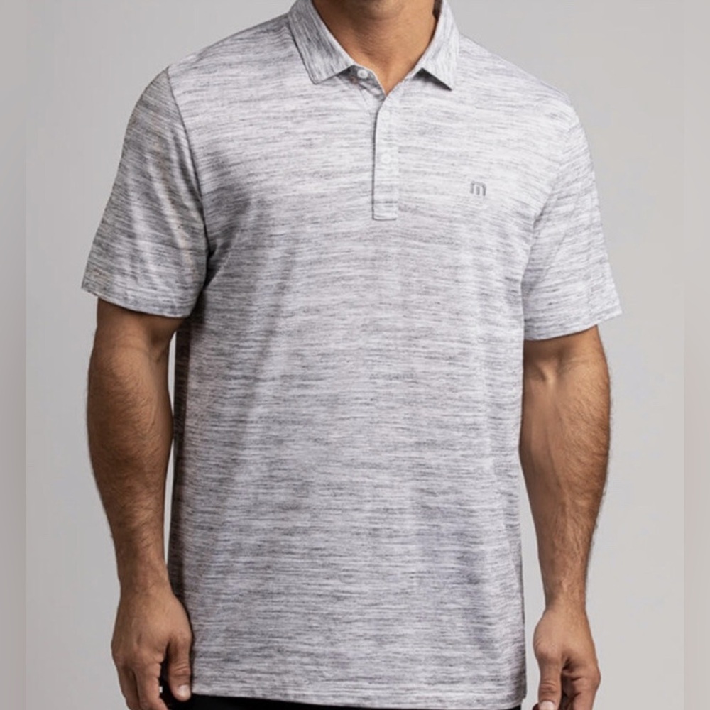 Travis Mathew “Flying Tortilla” Heather Gray Striped Golf Polo Shirt – Size L
